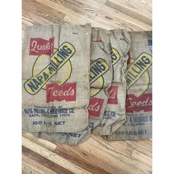 Vintage Napa Milling Feeds Burlap Sacks - Quality Grains - Set of 4 - Picture 2 of 4